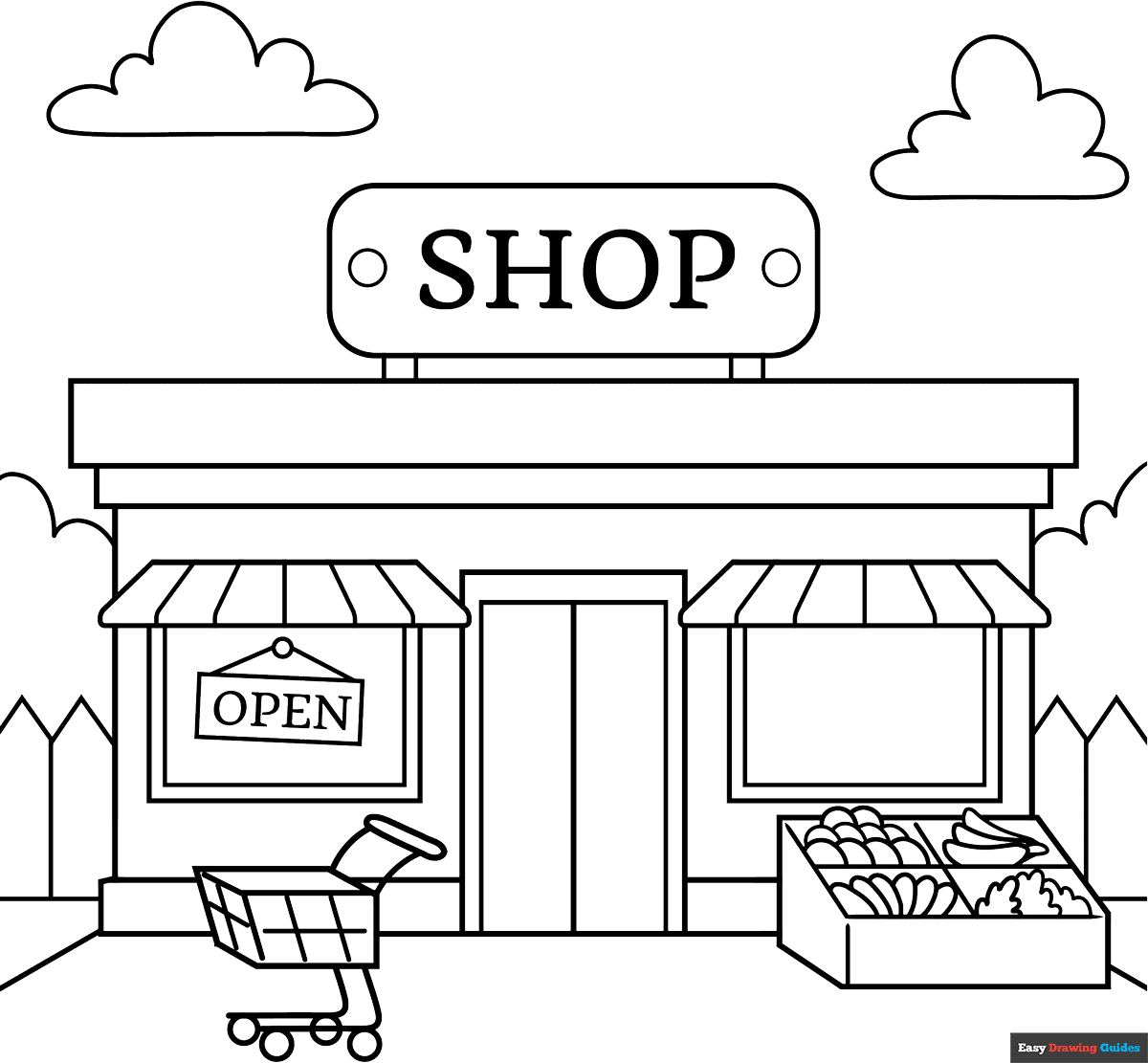 Shop Coloring Page Easy Drawing Guides