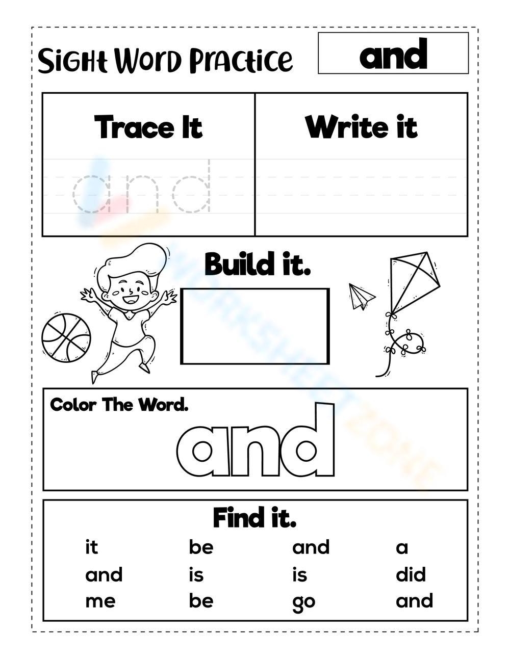 and sight word worksheet