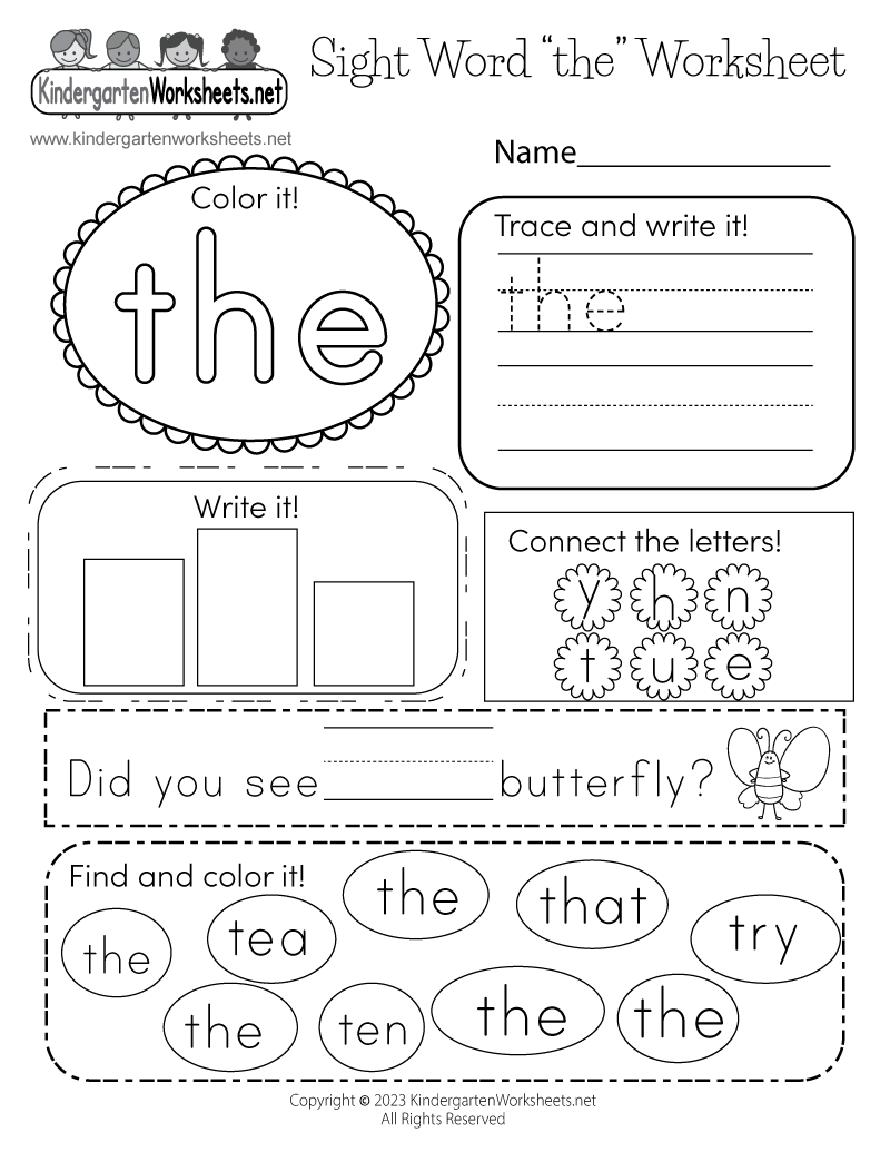 Sight Word the Worksheet Free Printable Digital PDF