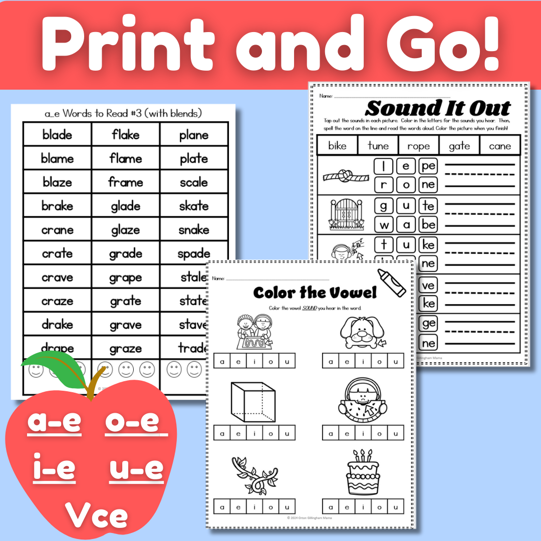 Silent E Words Activities Worksheets For Long Vowels Orton Gillingham Mama