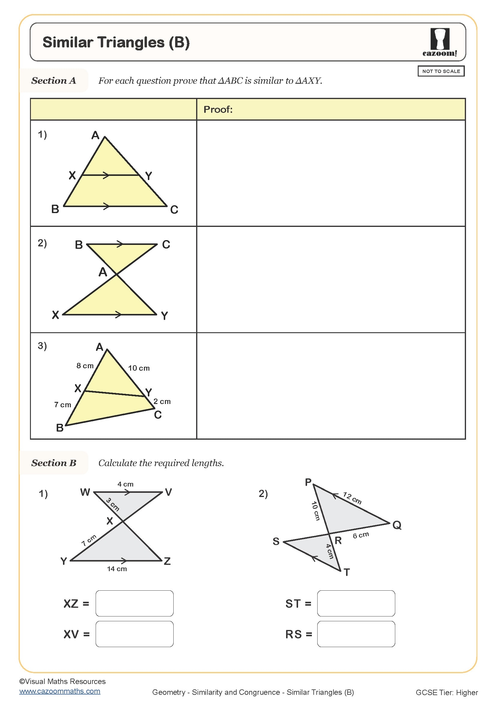 Similar Triangles B Worksheet Printable Maths Worksheets