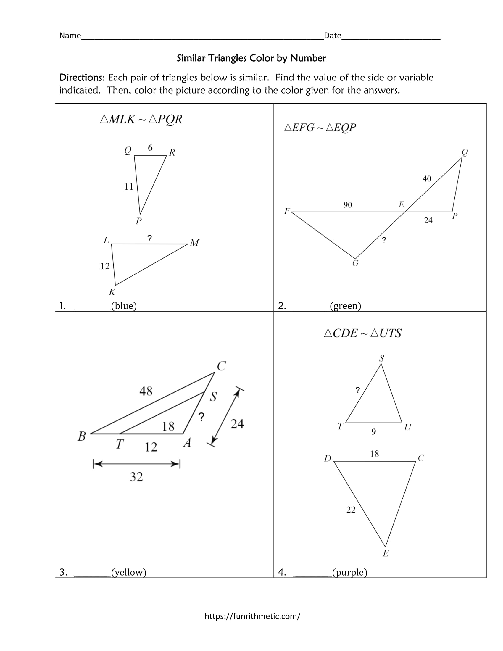 geometry similar triangles worksheet
