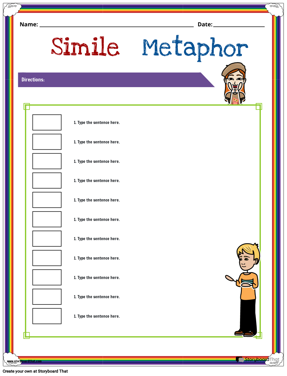 Simple Simile And Metaphor Worksheet Storyboard