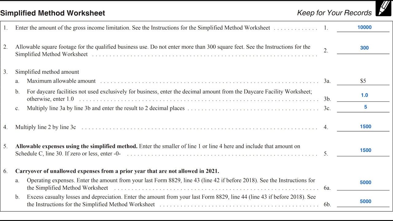 Simplified Method Worksheet For Determining Business Use Of Your Home IRS Schedule C YouTube Simplified Method Worksheet For Determining Business Use Of Your Home IRS Schedule C YouTube