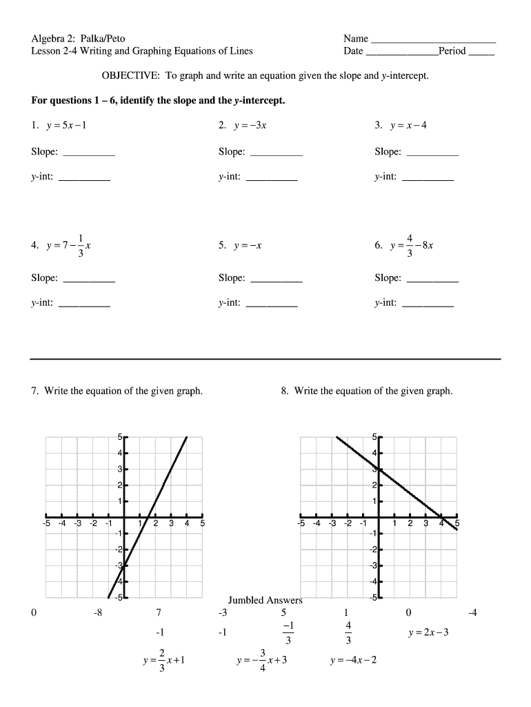 Slope Intercept Form Worksheet Fill Out Sign Online DocHub