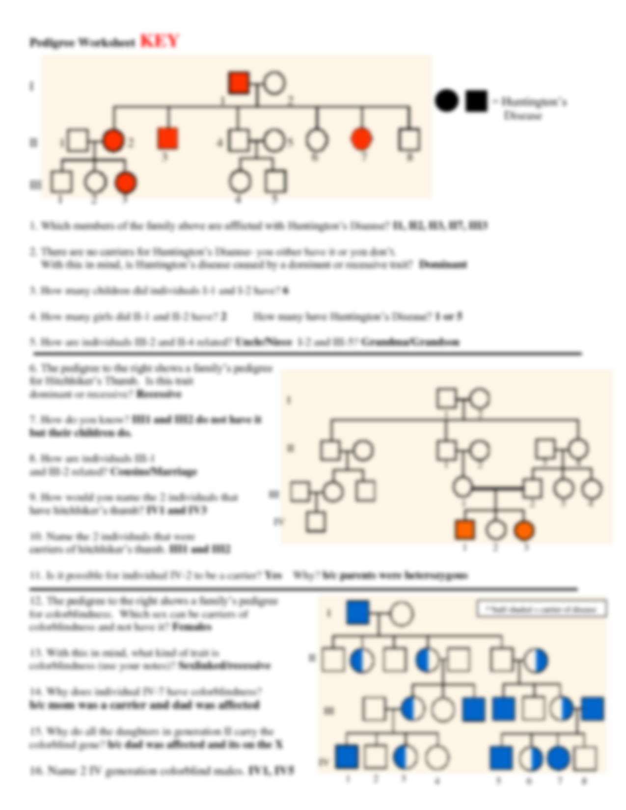 SOLUTION Pedigree Worksheet Key Studypool Worksheets Library