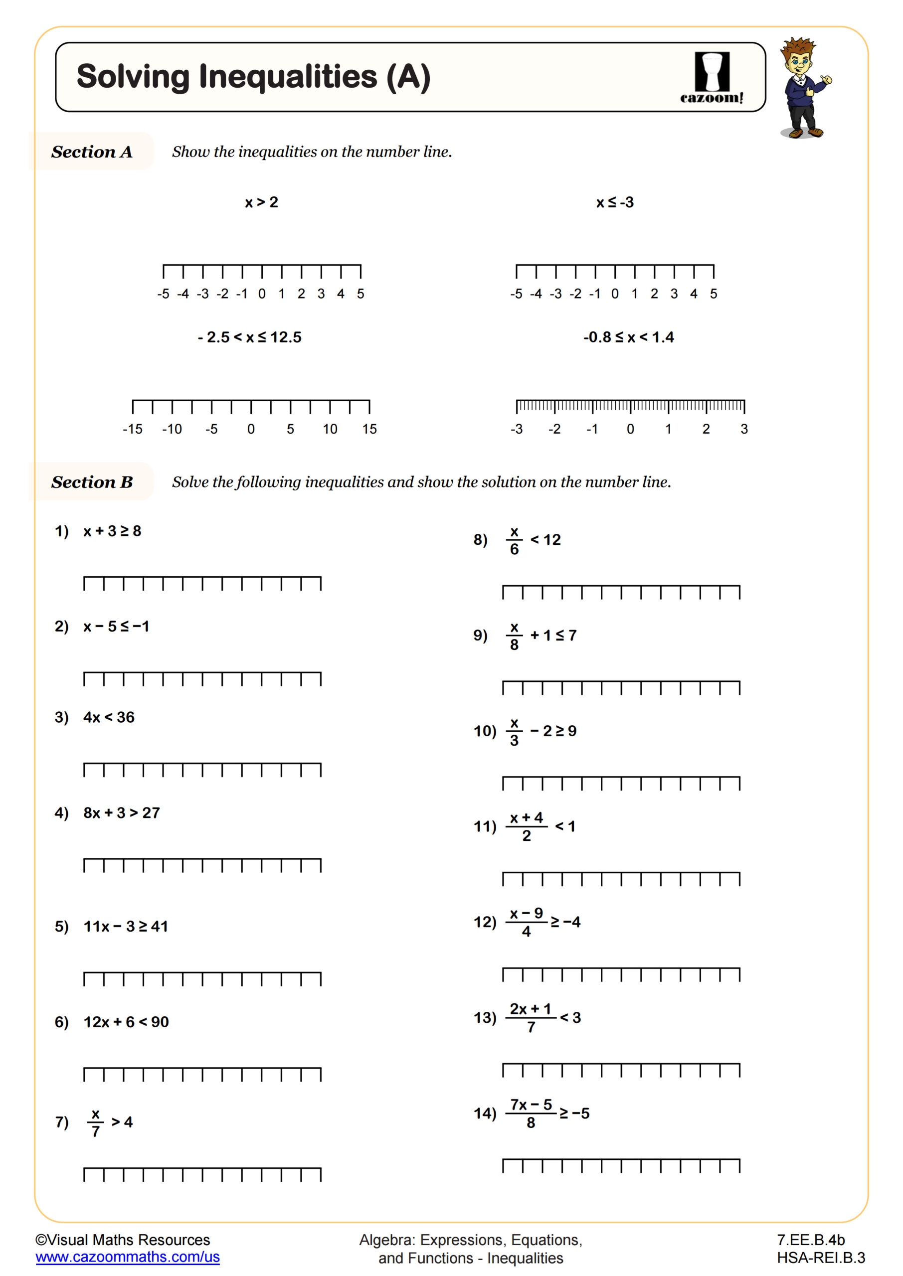 Solving Inequalities A Worksheet 7th Grade PDF Worksheets Cazoom Math