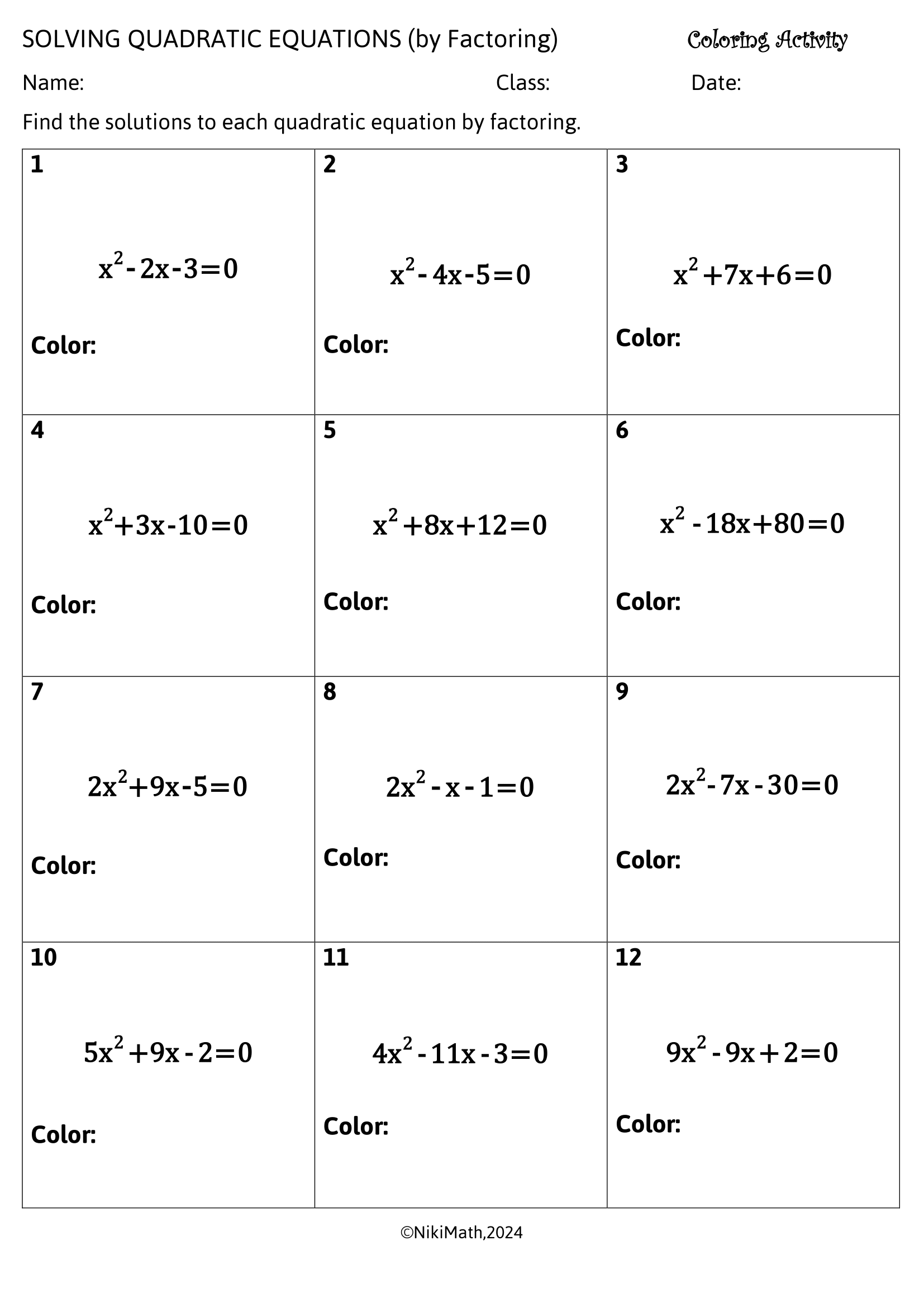 Solving Quadratic Equations By Factoring Color By Code Teacher Professional Development Solving Quadratic Equations By Factoring Color By Code Teacher Professional Development