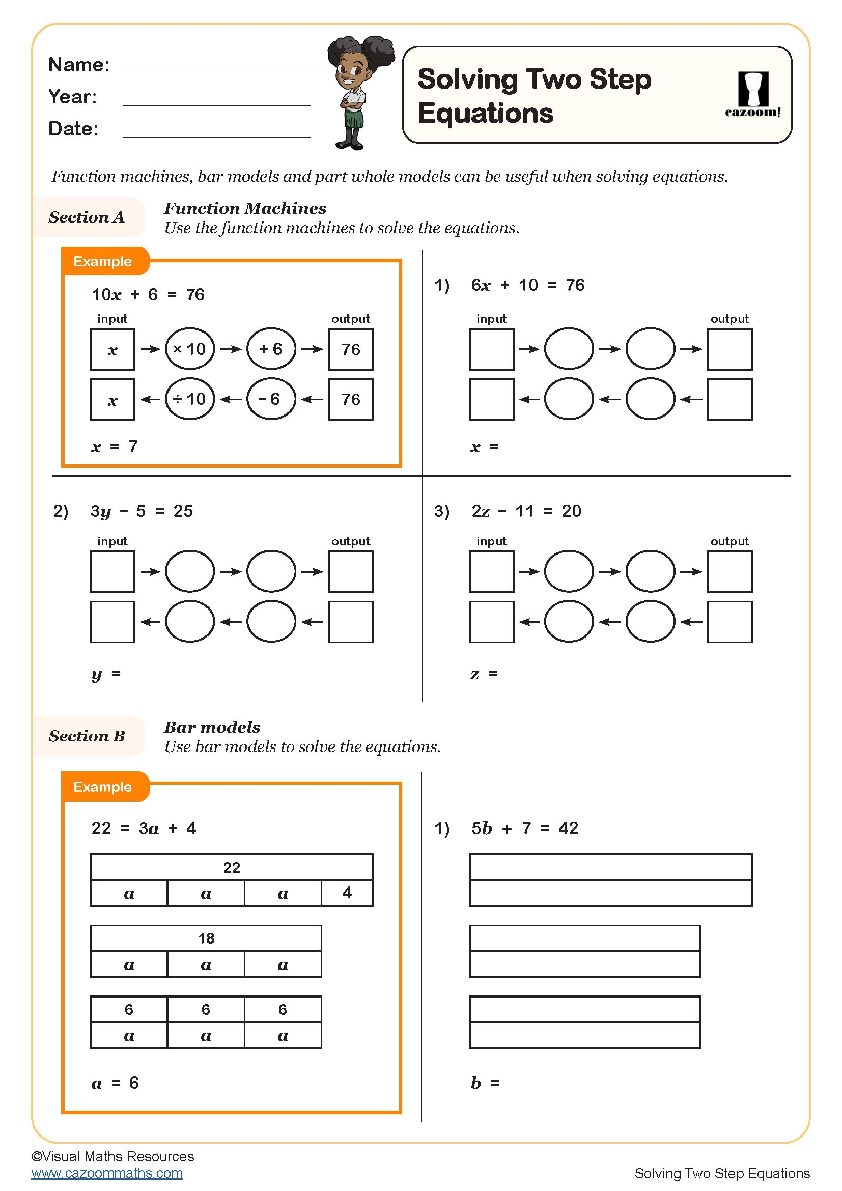 solving two step equations worksheet