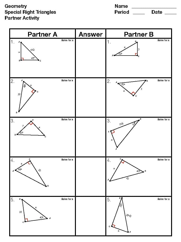 Special Right Triangles Partner Activity By Math With Friends TPT Special Right Triangles Partner Activity By Math With Friends TPT