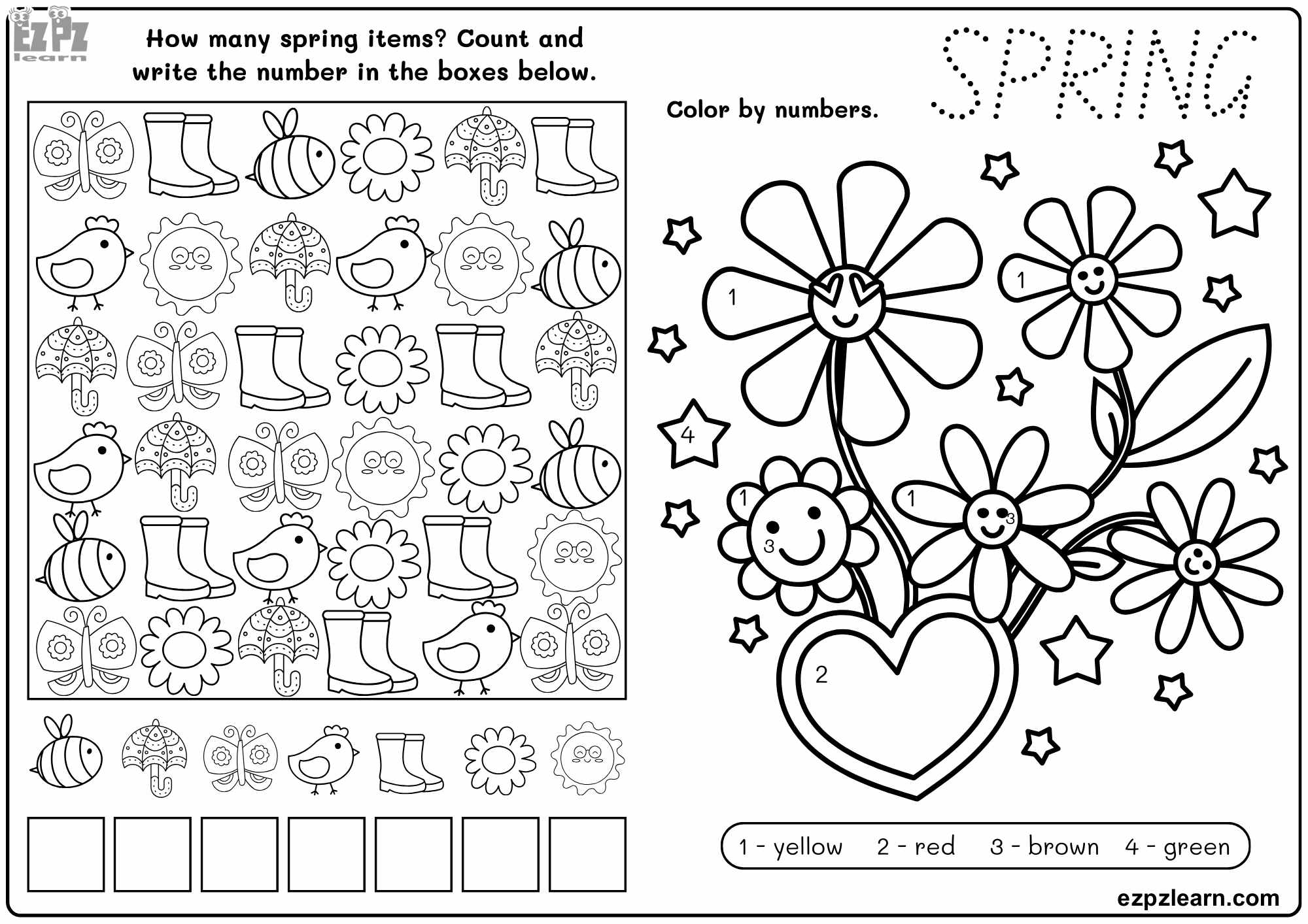 Spring Color By Numbers I Spy Find Count And Color Activity Free PDF Download Ezpzlearn