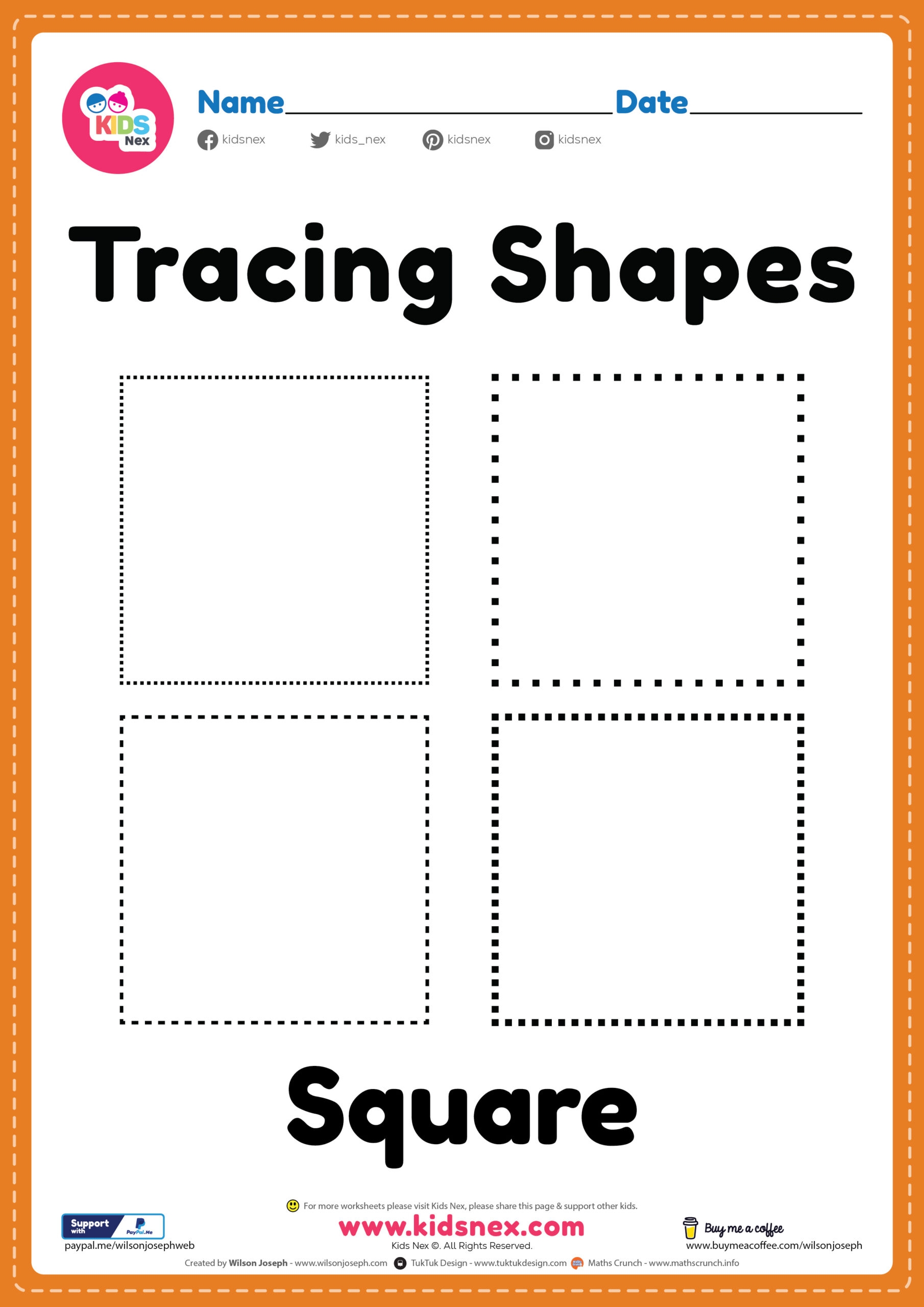Square Tracing Free Printable Shapes PDF Worksheet For Kids