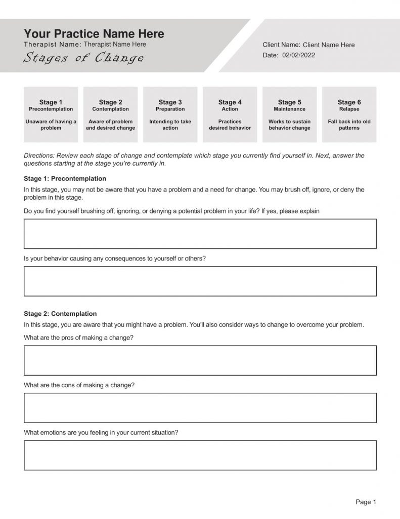 stages of change worksheet
