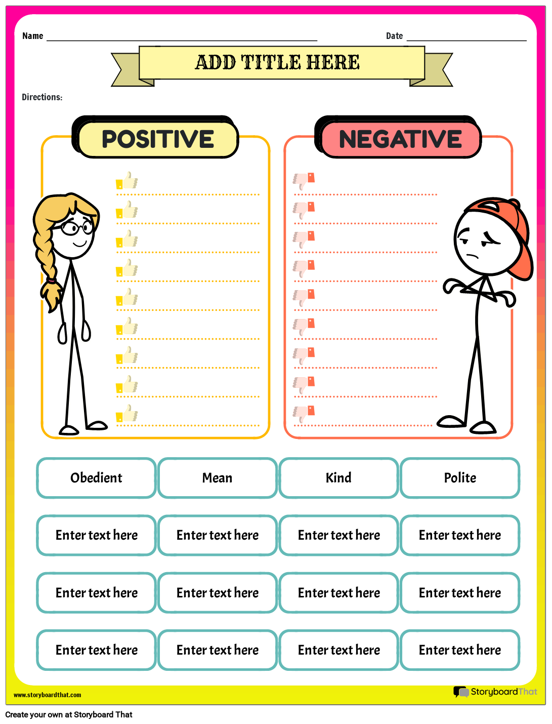 Storyboard That Character Traits Worksheets For Students