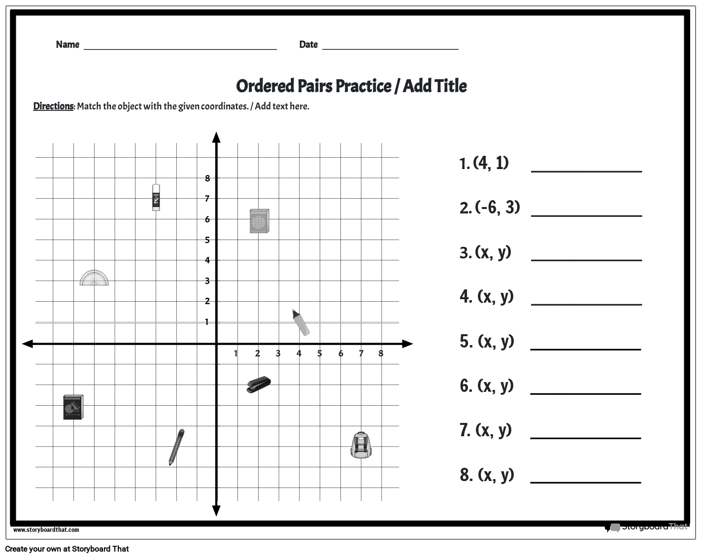 Storyboard That Create Coordinate Plane Worksheets
