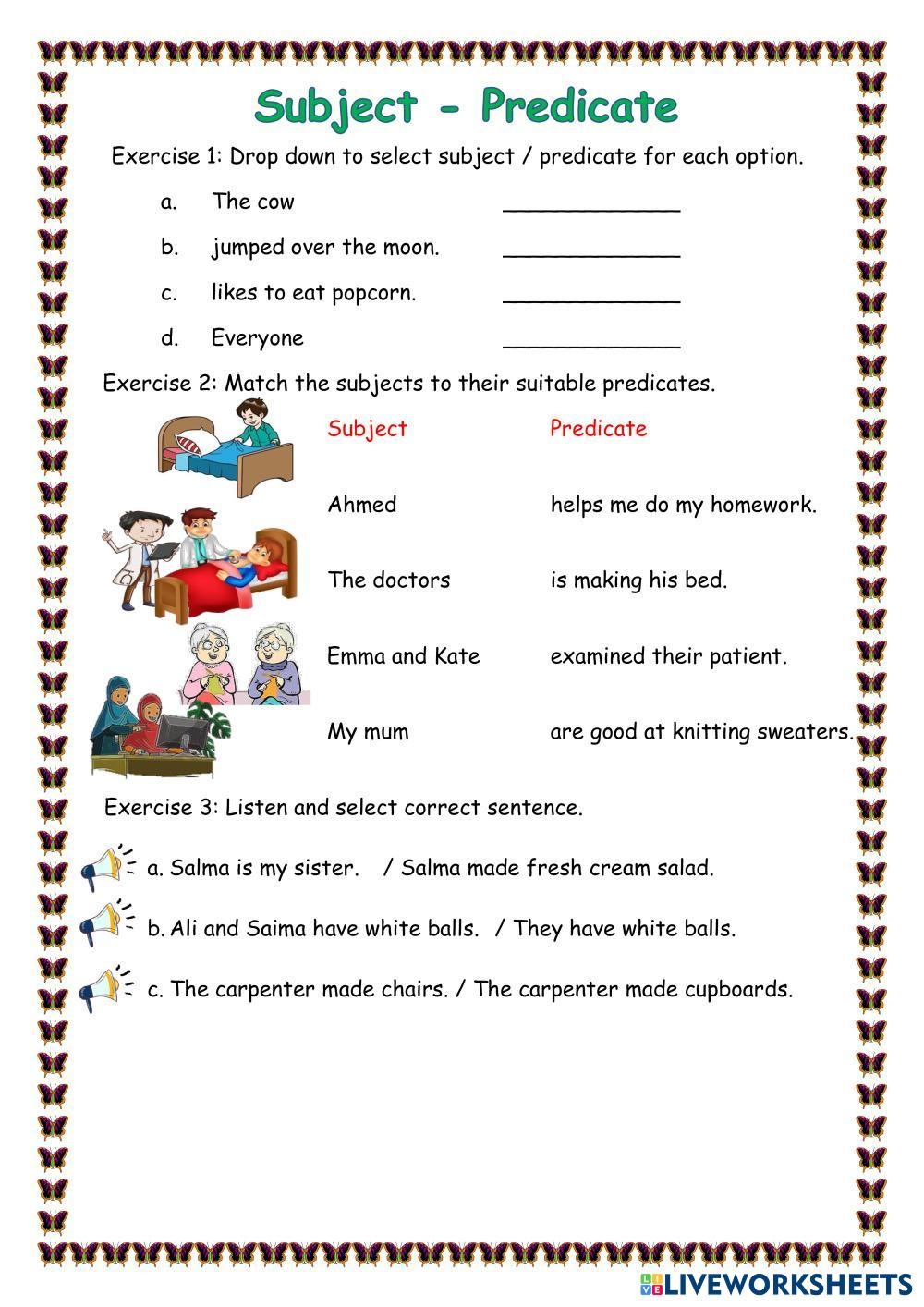 Subject And Predicate Free Activity Worksheets Library