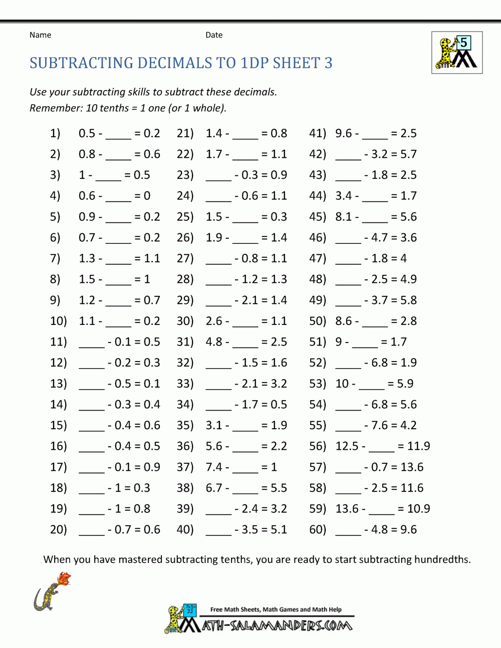 adding and subtracting decimals worksheets
