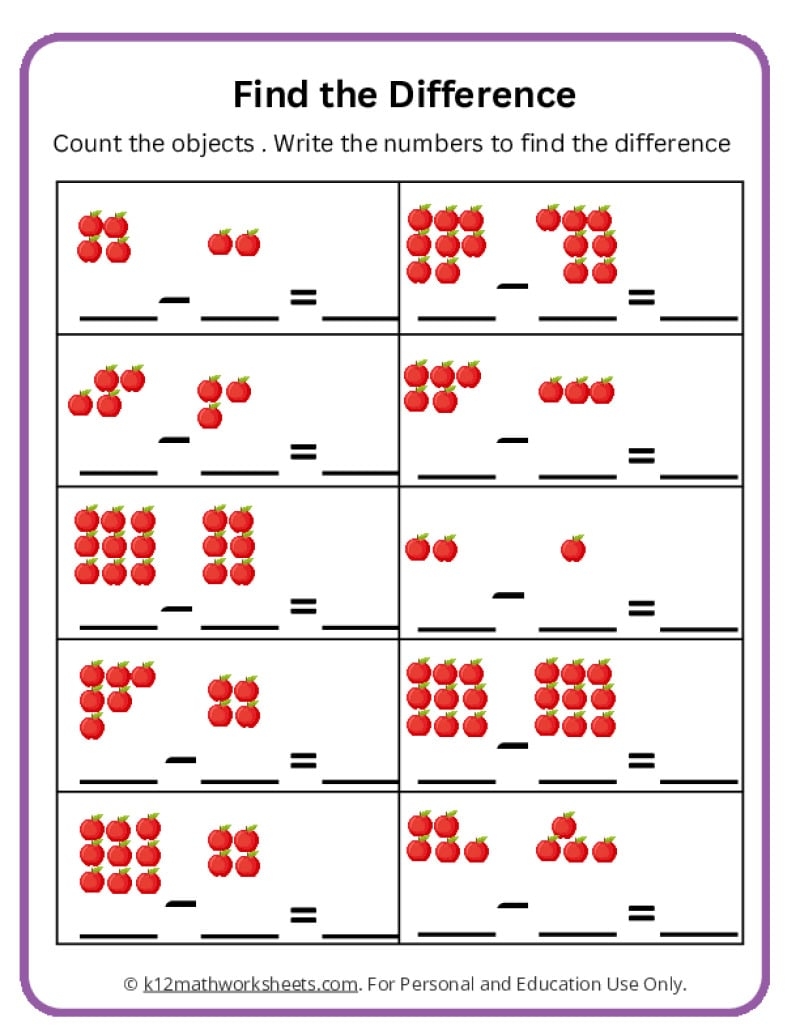 Subtraction Worksheets For Kindergarten