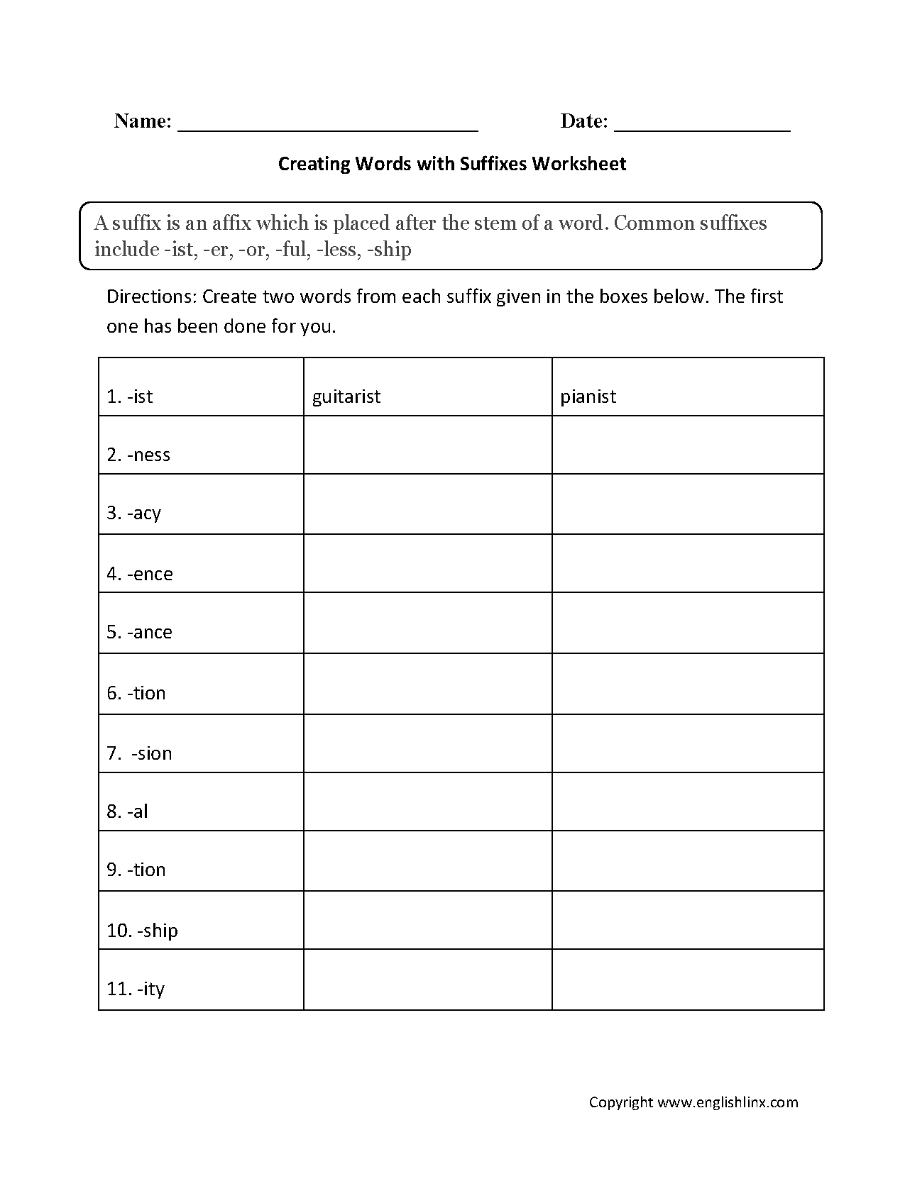 Suffixes Worksheets Creating Words With Suffixes Worksheets