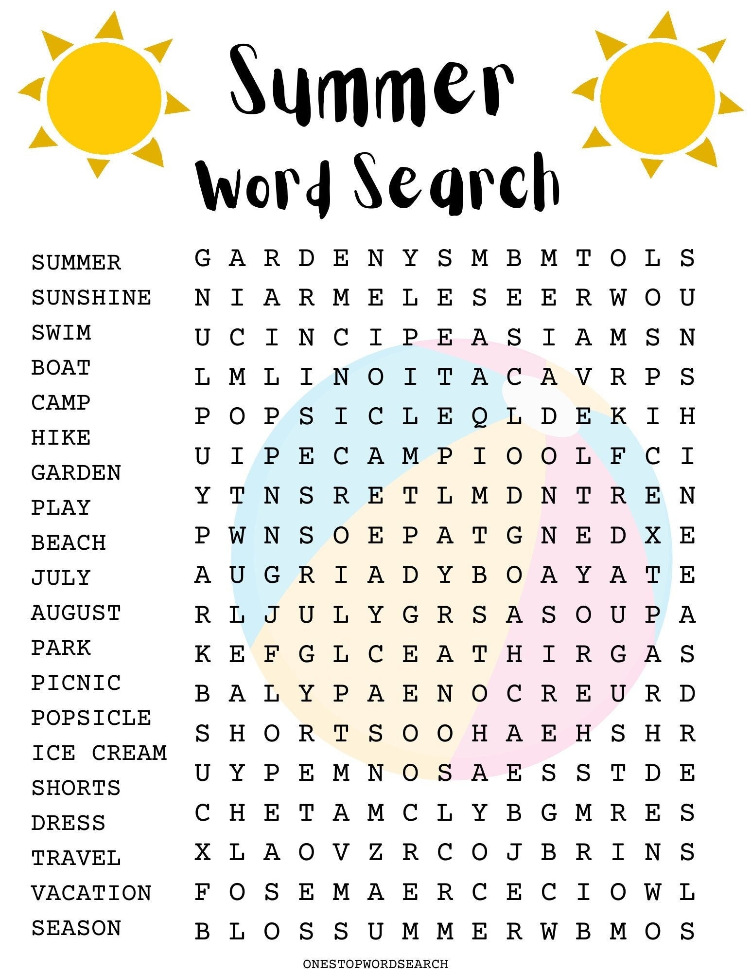 summer word search printable