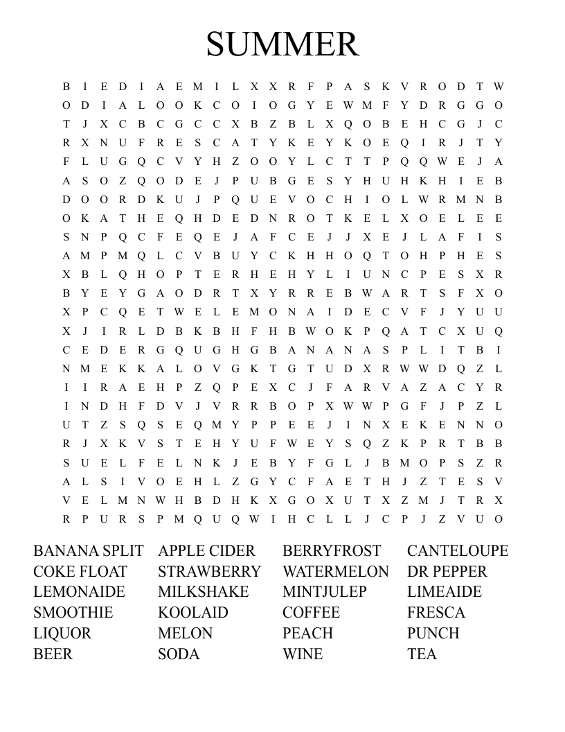 SUMMER Word Search WordMint