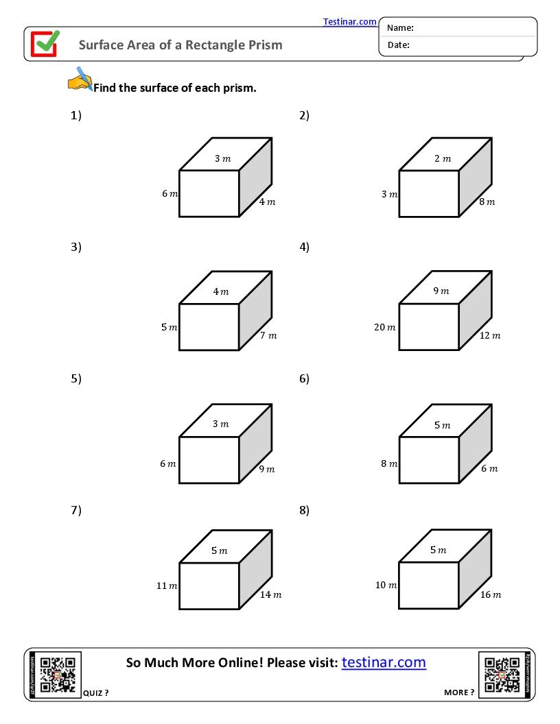 surface area worksheet