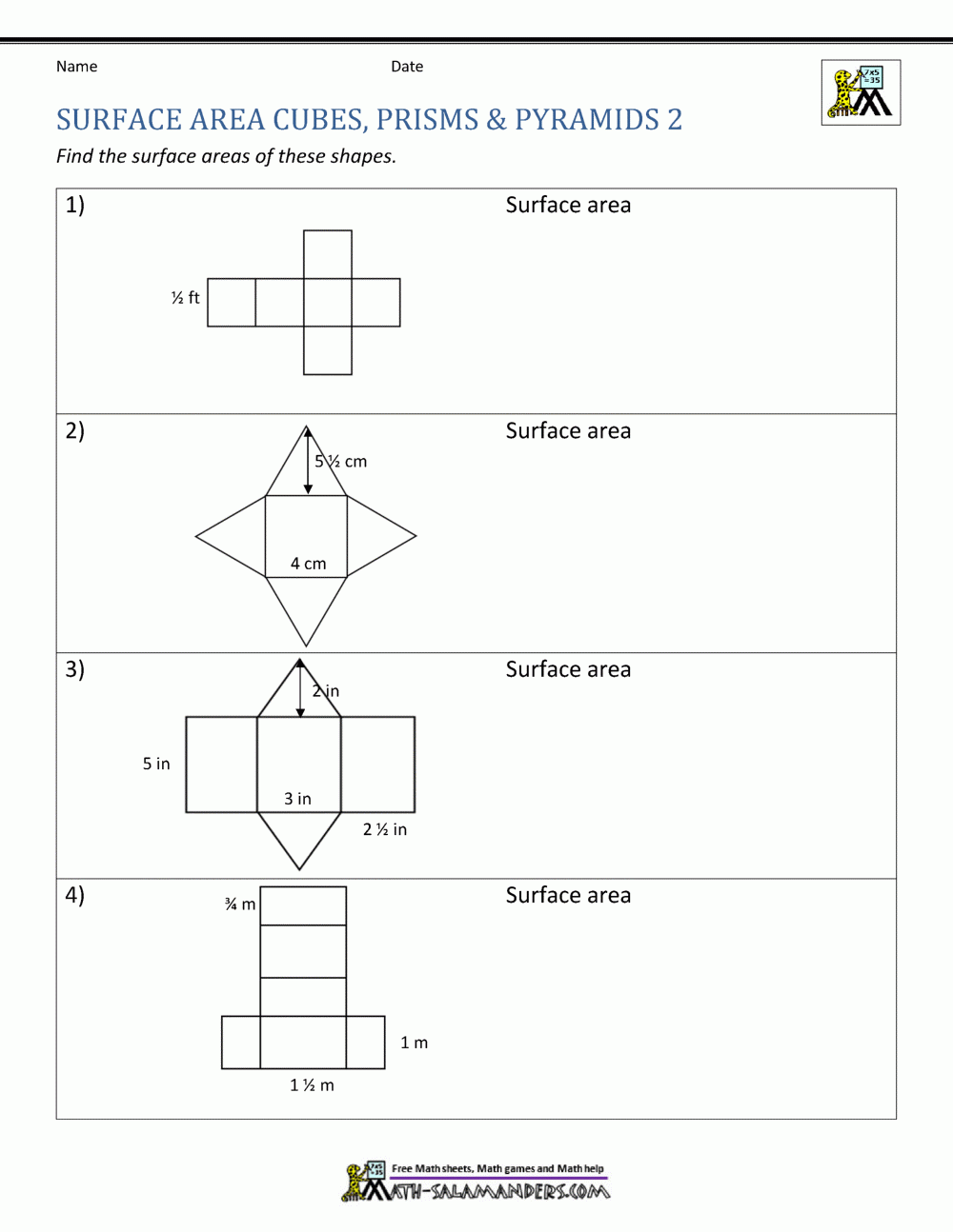 Surface Area Worksheet 6th Grade