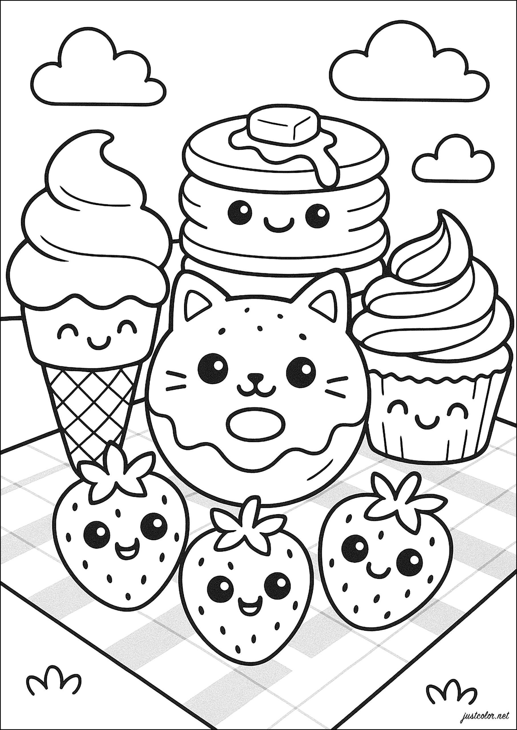 Sweet Picnic Kawaii Coloring Pages