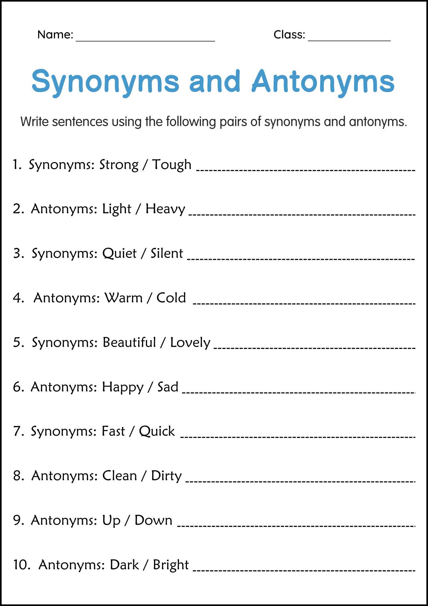 synonyms and antonyms worksheets