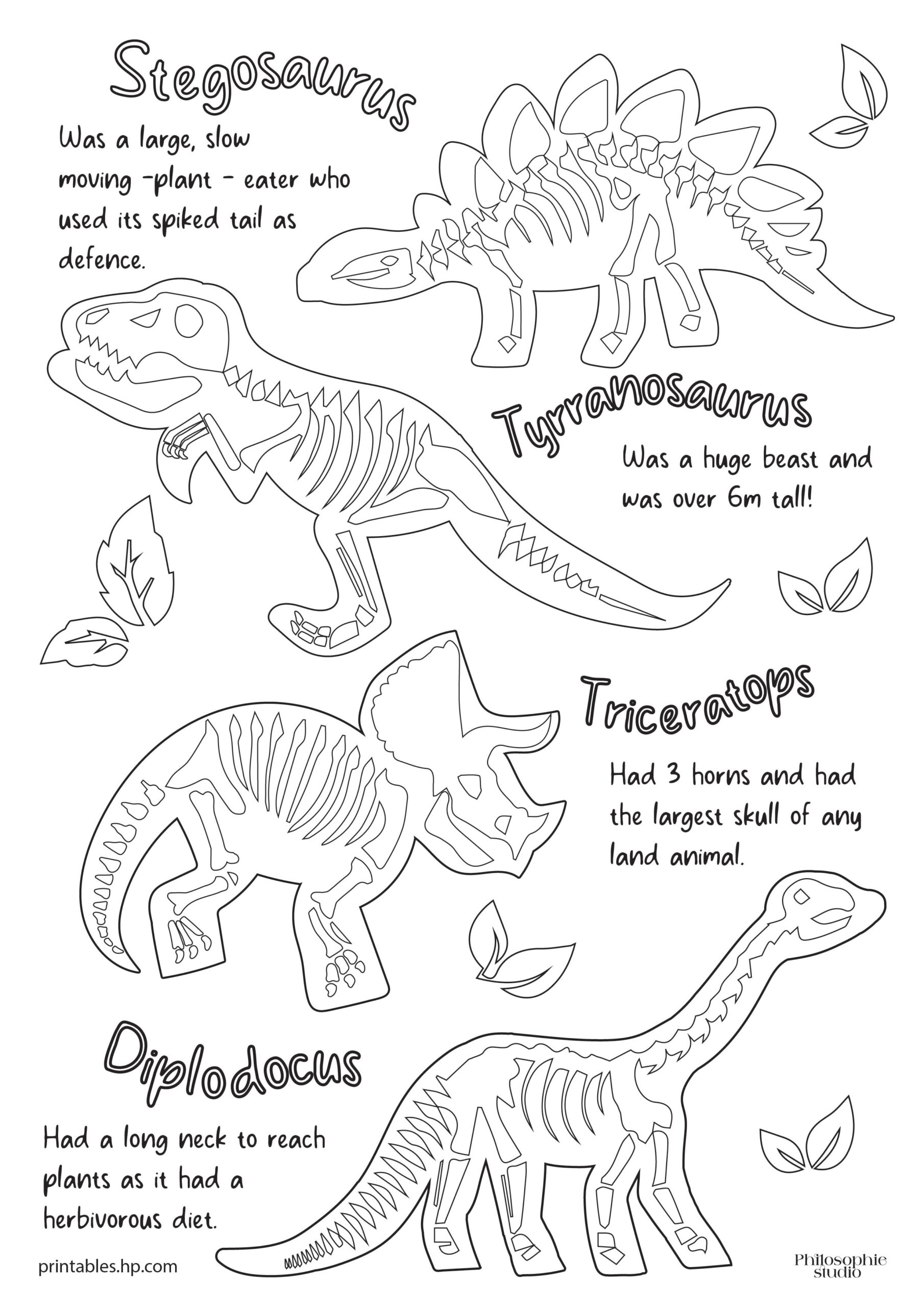Thanksgiving Dino Bones Printables Free Coloring Pages Learning Worksheets HP Official Site