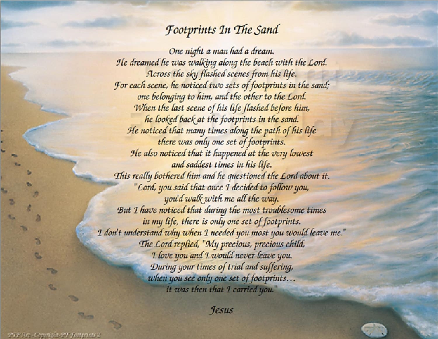 The Footprints In The Sand Poem Christian Poem Inspirational Print Ready To Frame Wall Plaque Gift Idea Ocean Beach Scene Etsy