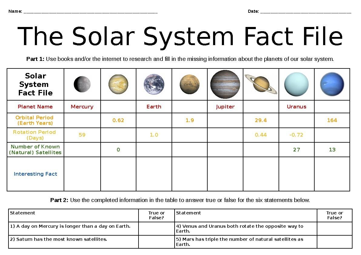 The Solar System Large Fact File Worksheet By Edumacatin TPT