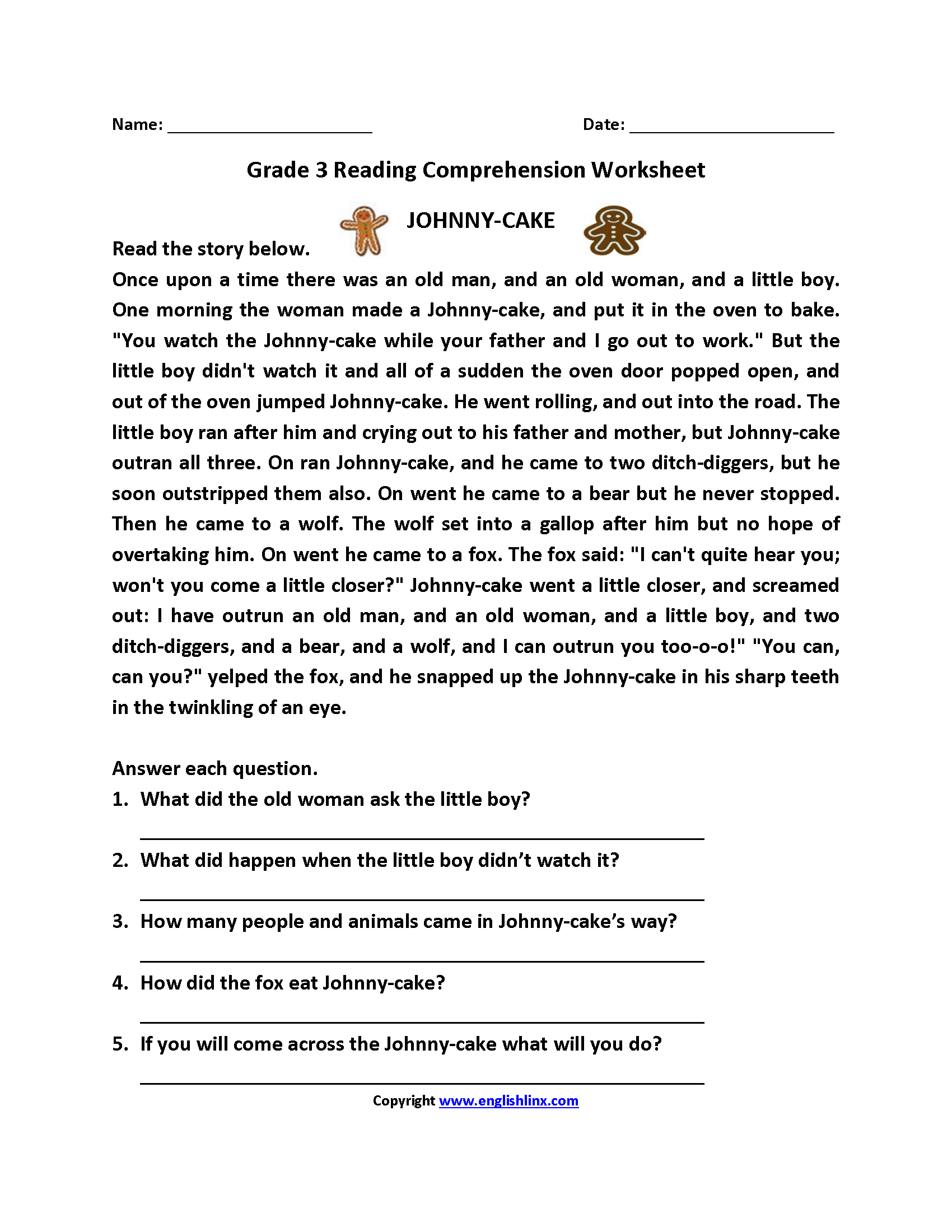 3rd grade comprehension worksheets