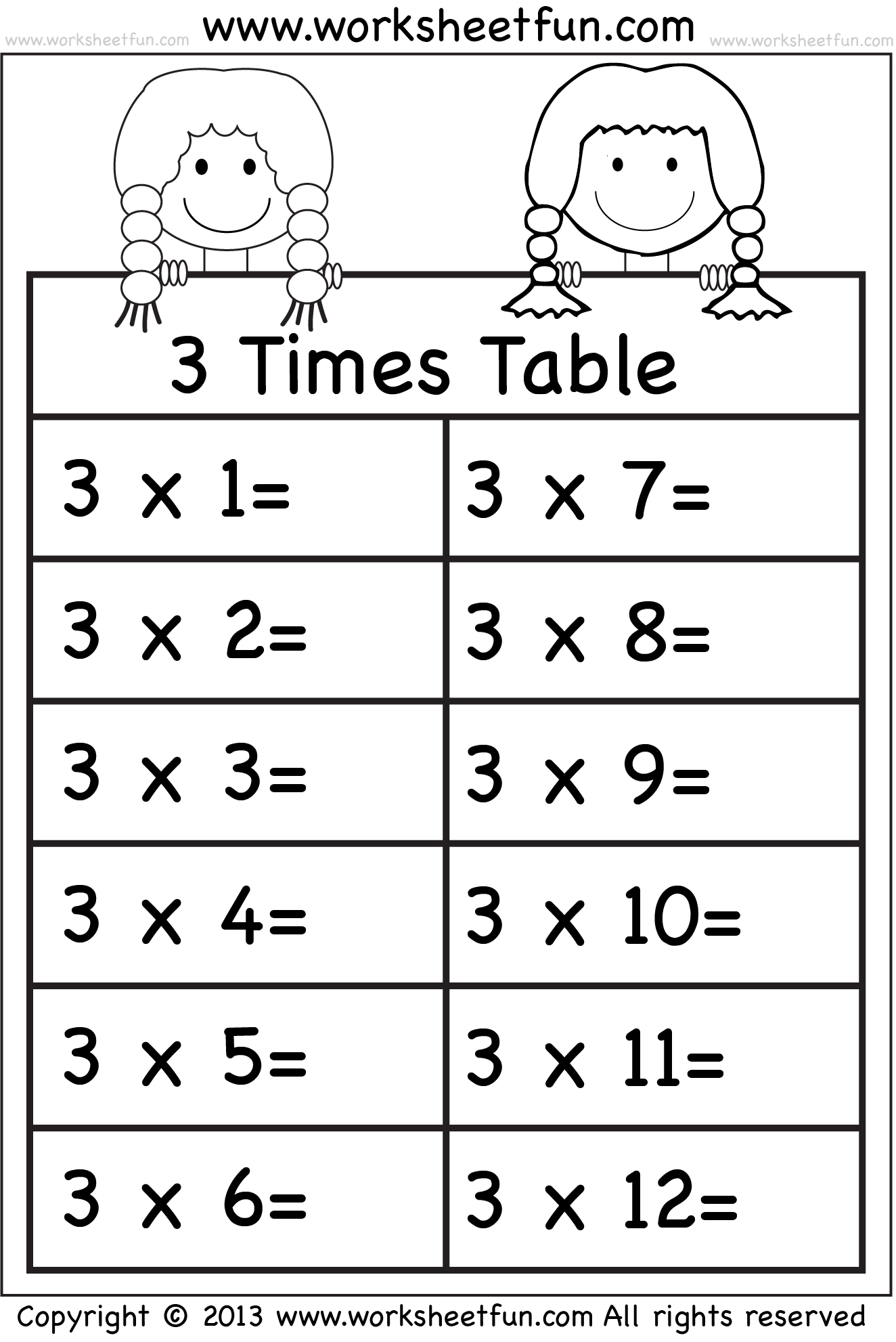 3 times table worksheet