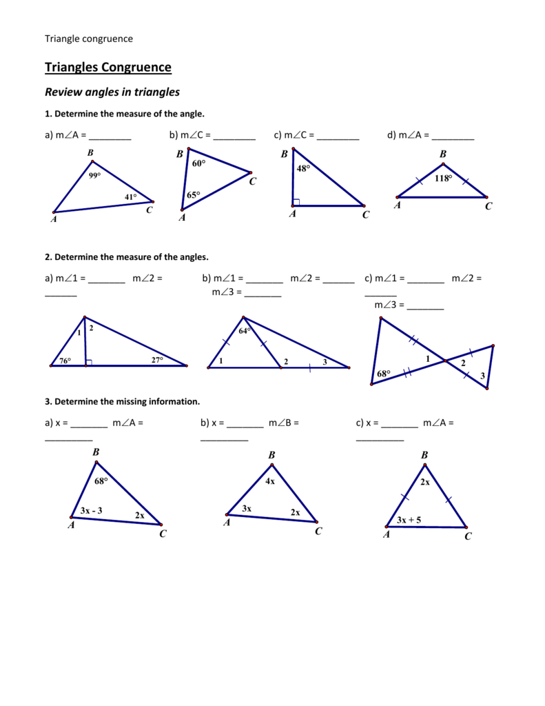 Triangle Congruence Worksheet Geometry Practice