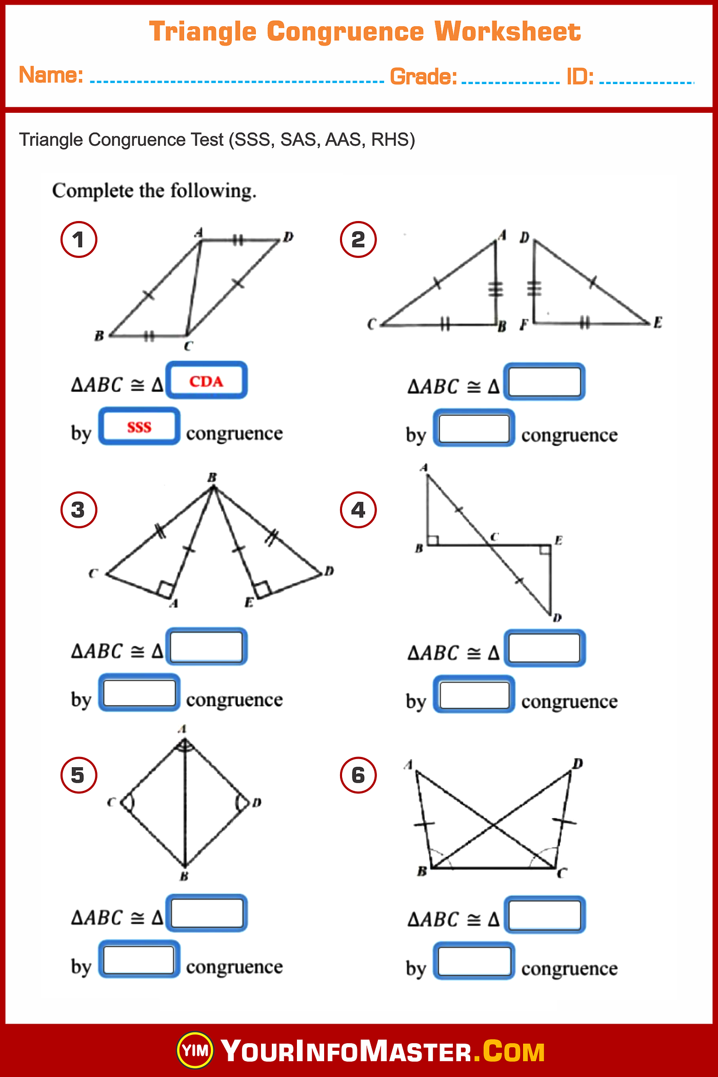 triangle congruence worksheet