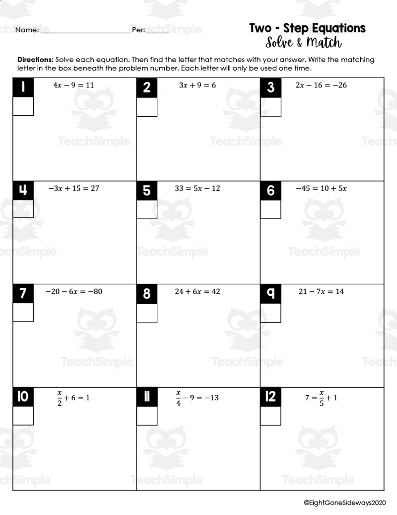 2 step equations worksheet
