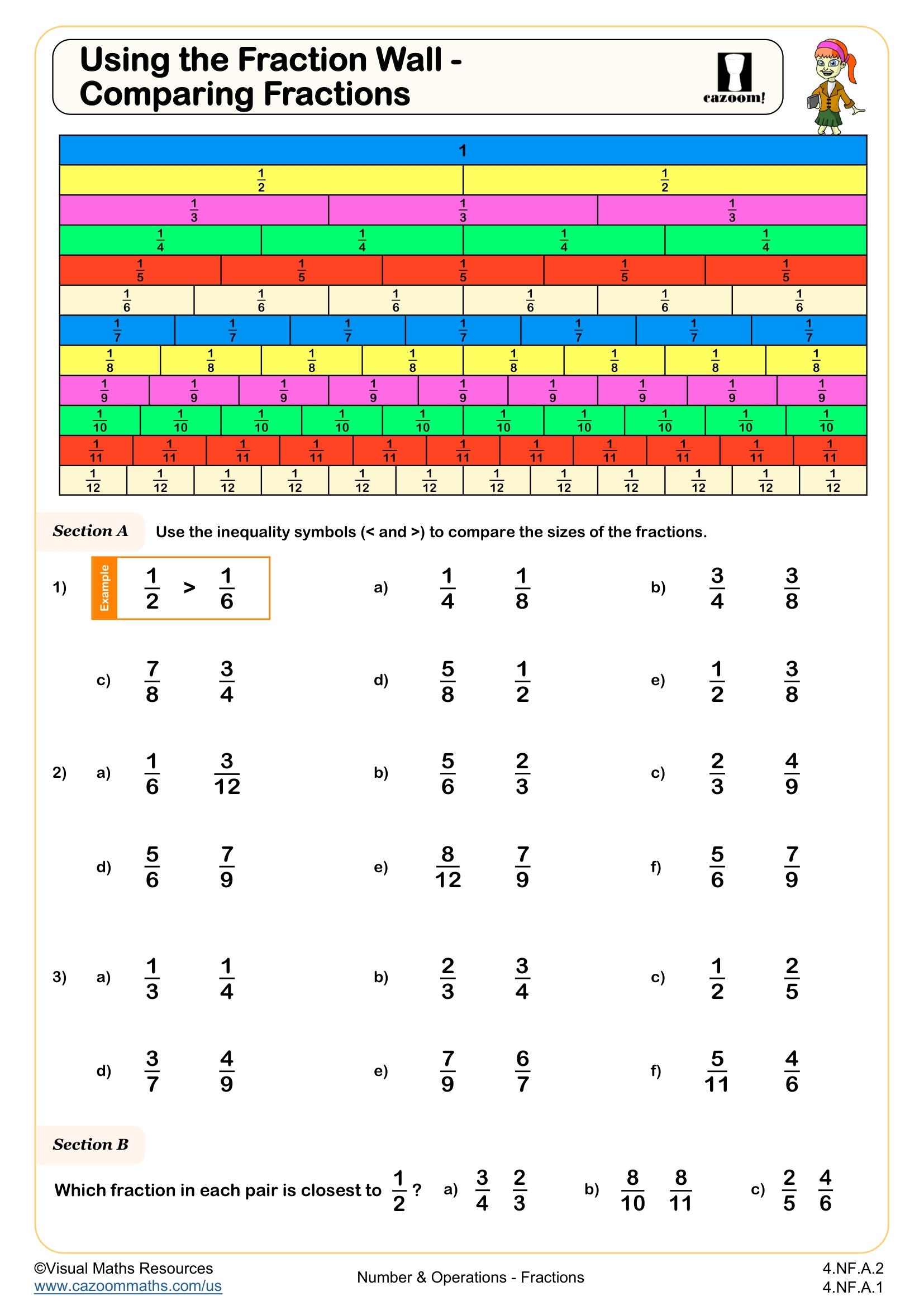 compare fractions worksheet compare fractions worksheet