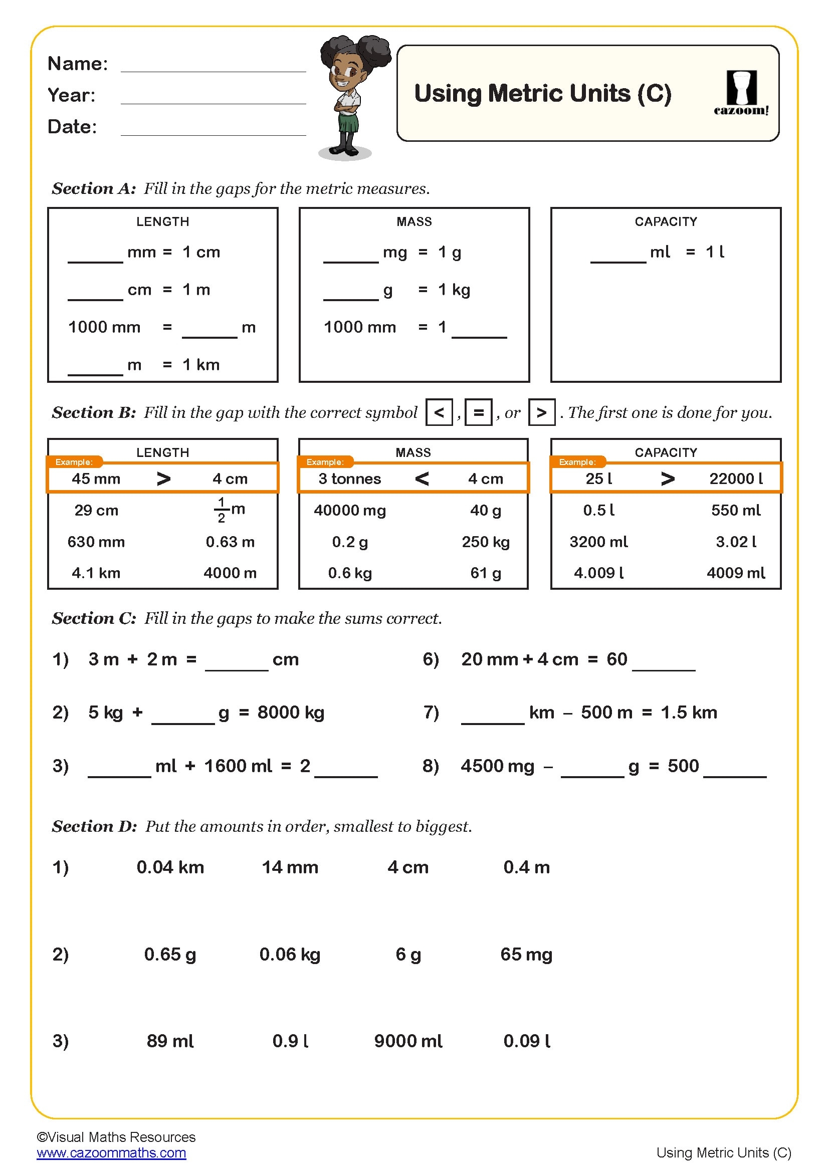 converting metric units worksheet