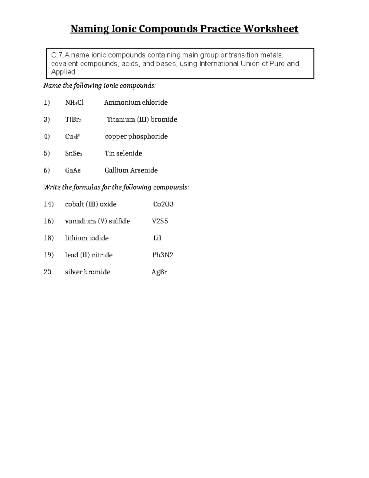 Vale Pura Verga Naming Ionic Compounds Practice Worksheet Name The Following Ionic Compounds NH 4 Studocu
