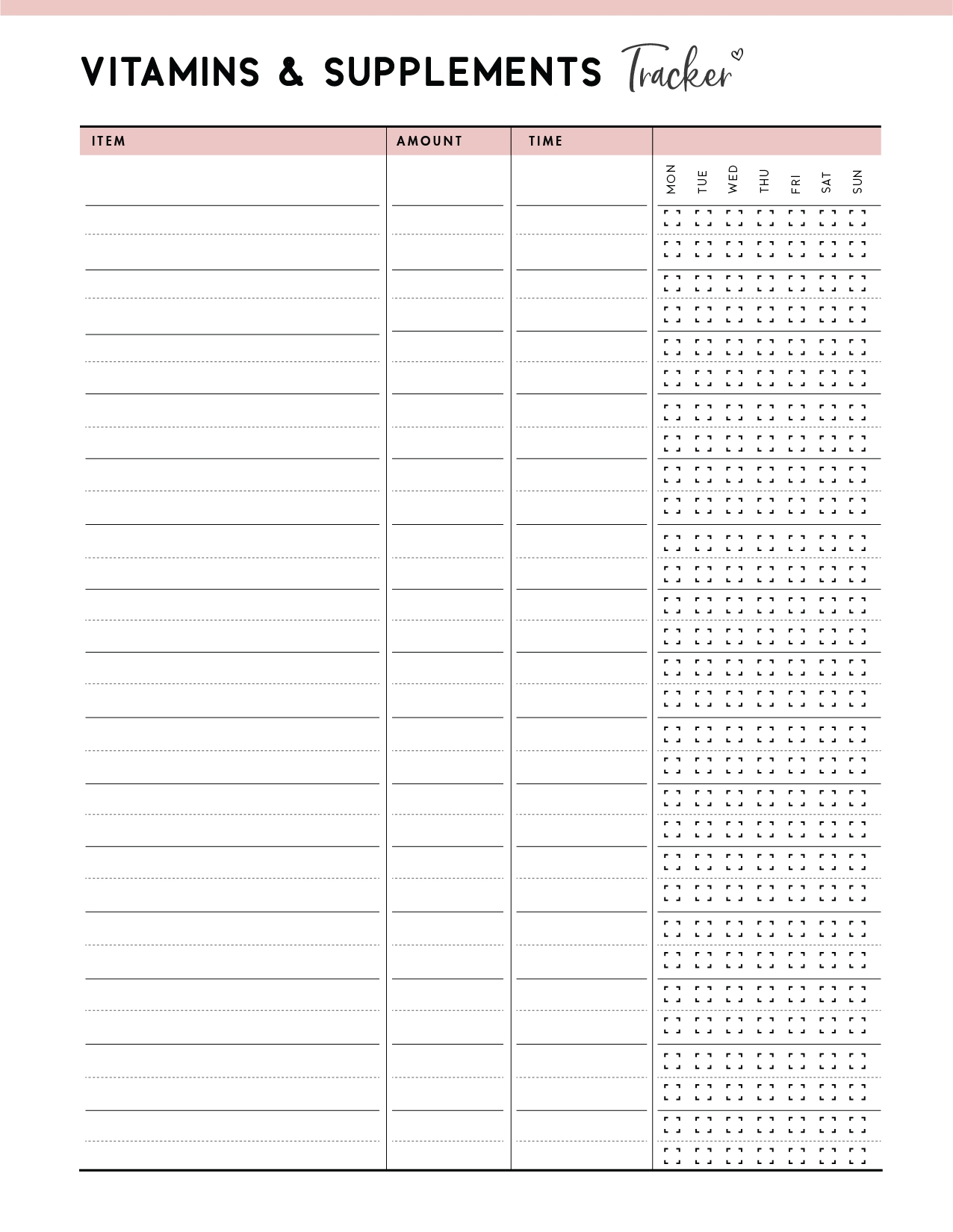 Vitamin Tracker Printable Free