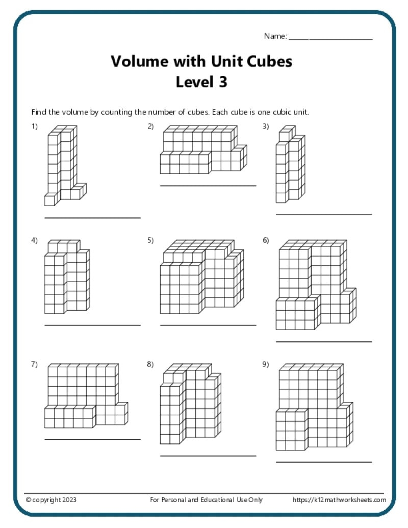 Volume With Unit Cubes K12 Math Worksheets