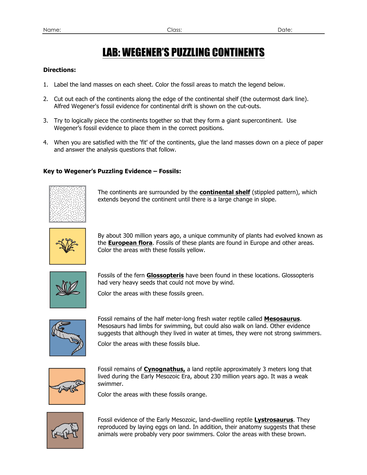 Wegener s Continental Drift Lab Fossil Evidence