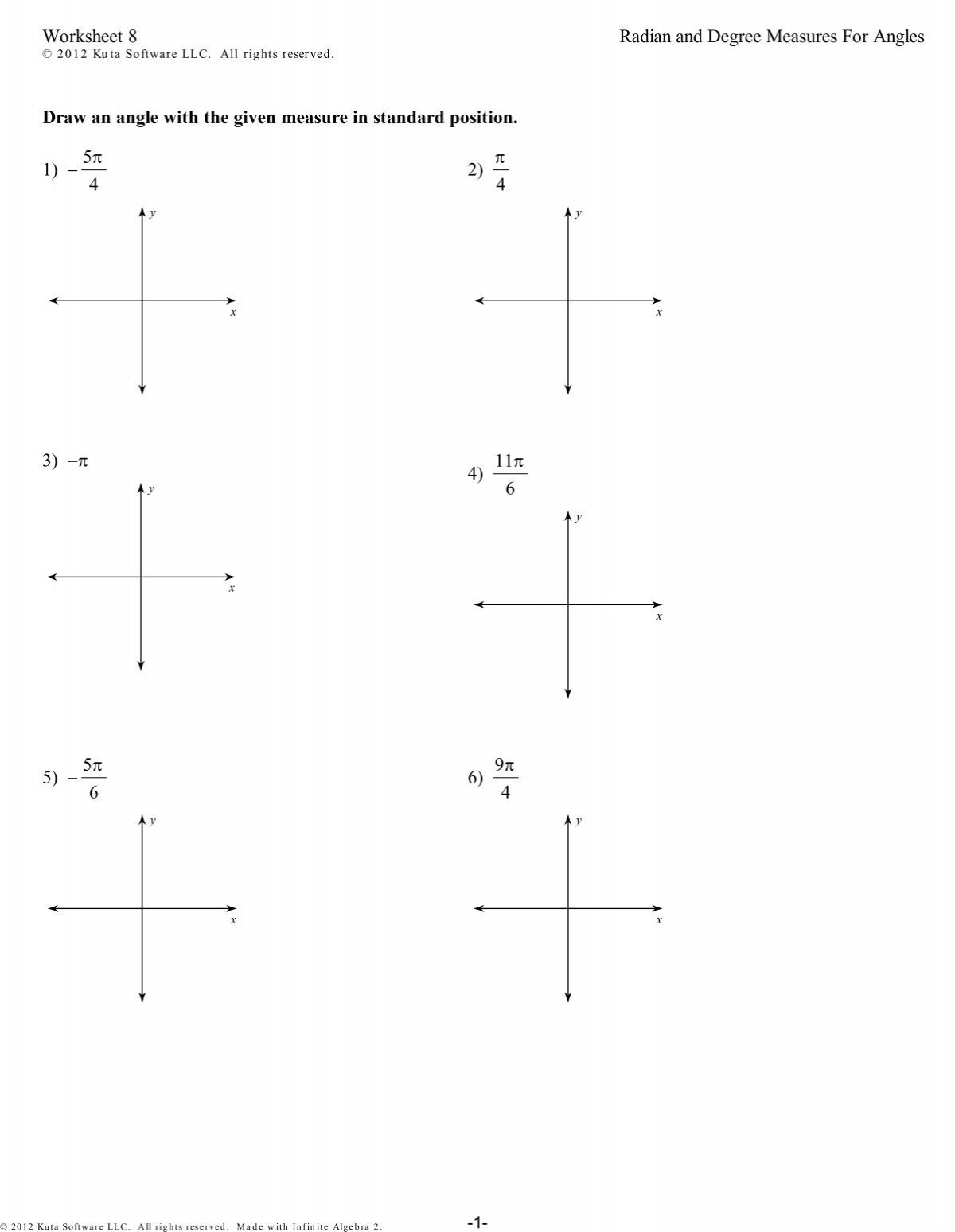 Worksheet 8 Radian And Degree Measures For Angles Draw An 