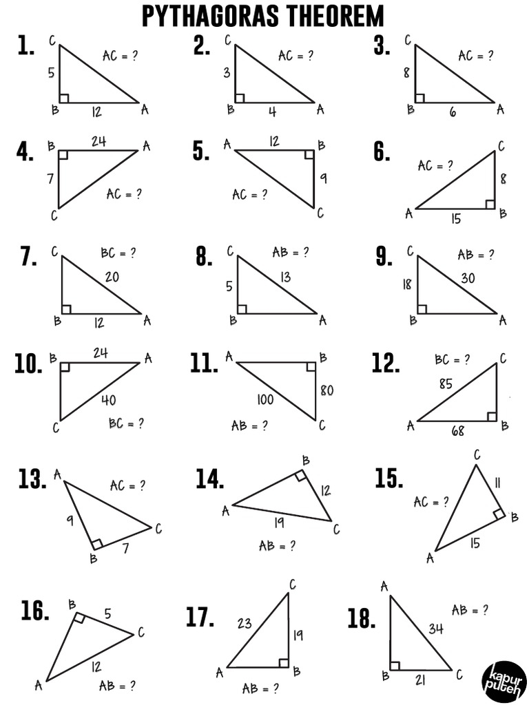 pythagorean theorem worksheet pdf