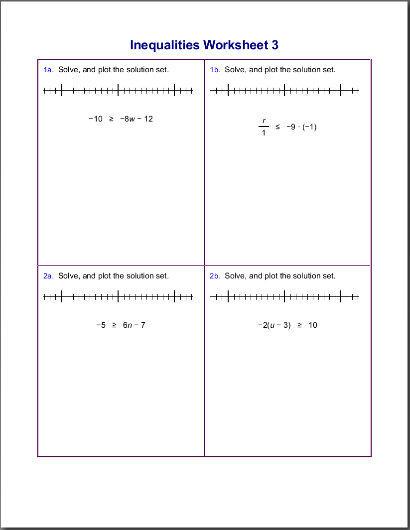 one step inequalities worksheet