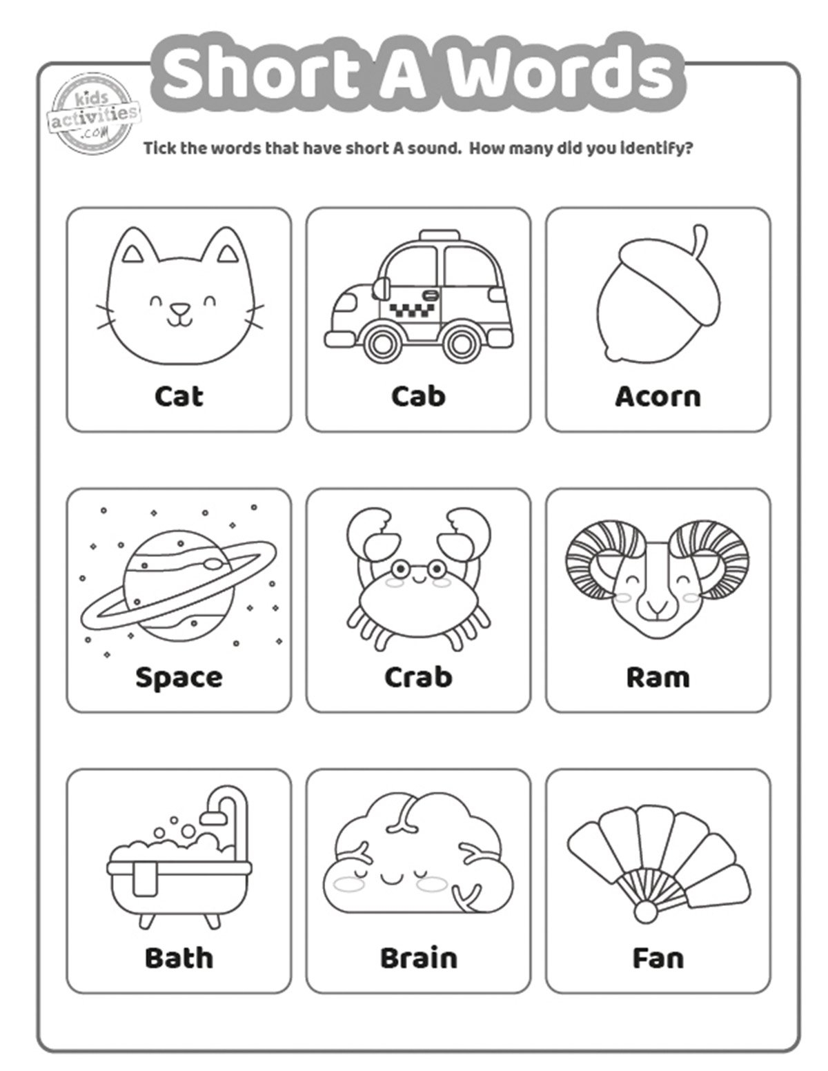 Worksheets For Short A Words Kids Activities Blog