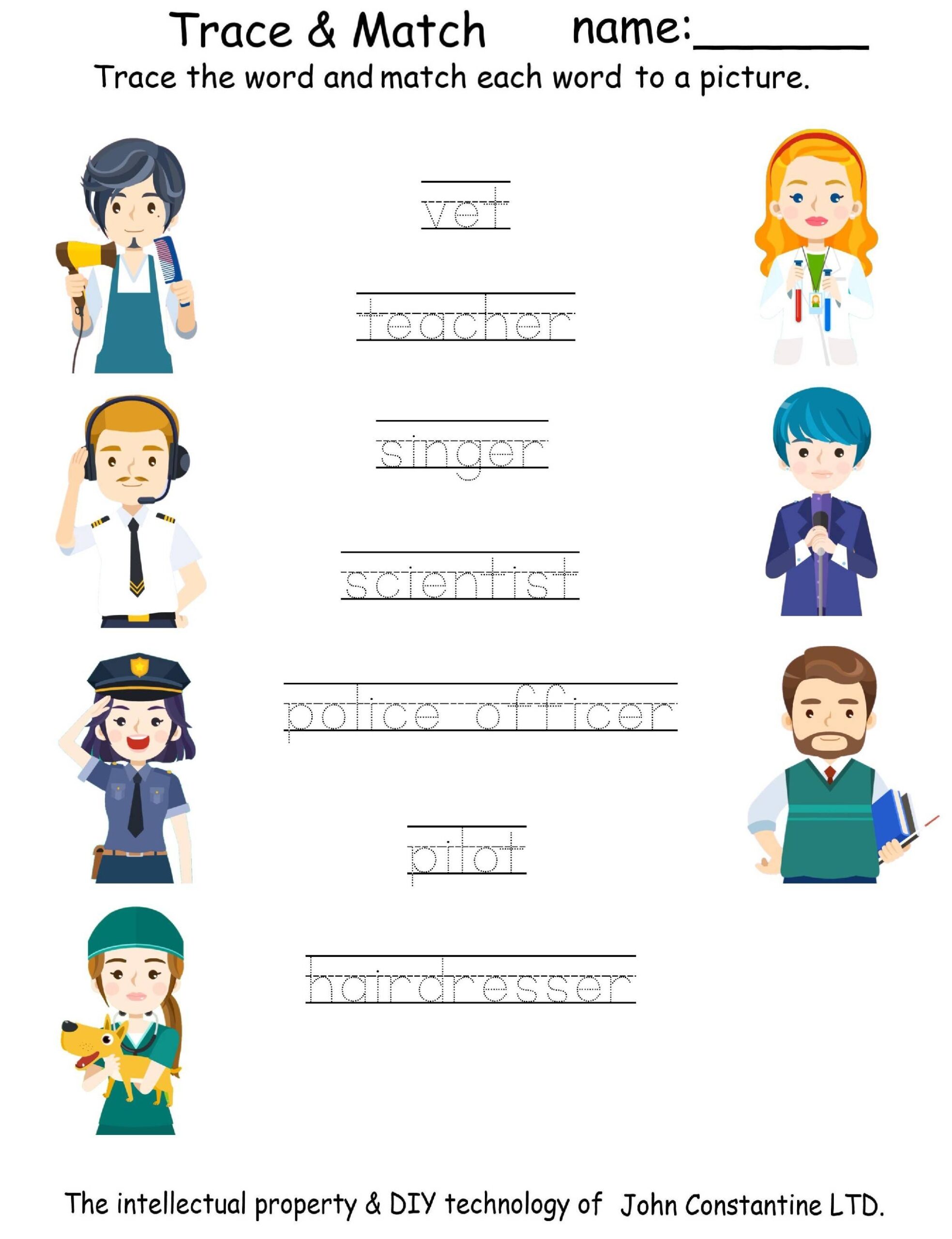 Worksheets Jobs Trace Match By Emily Laznenko TPT