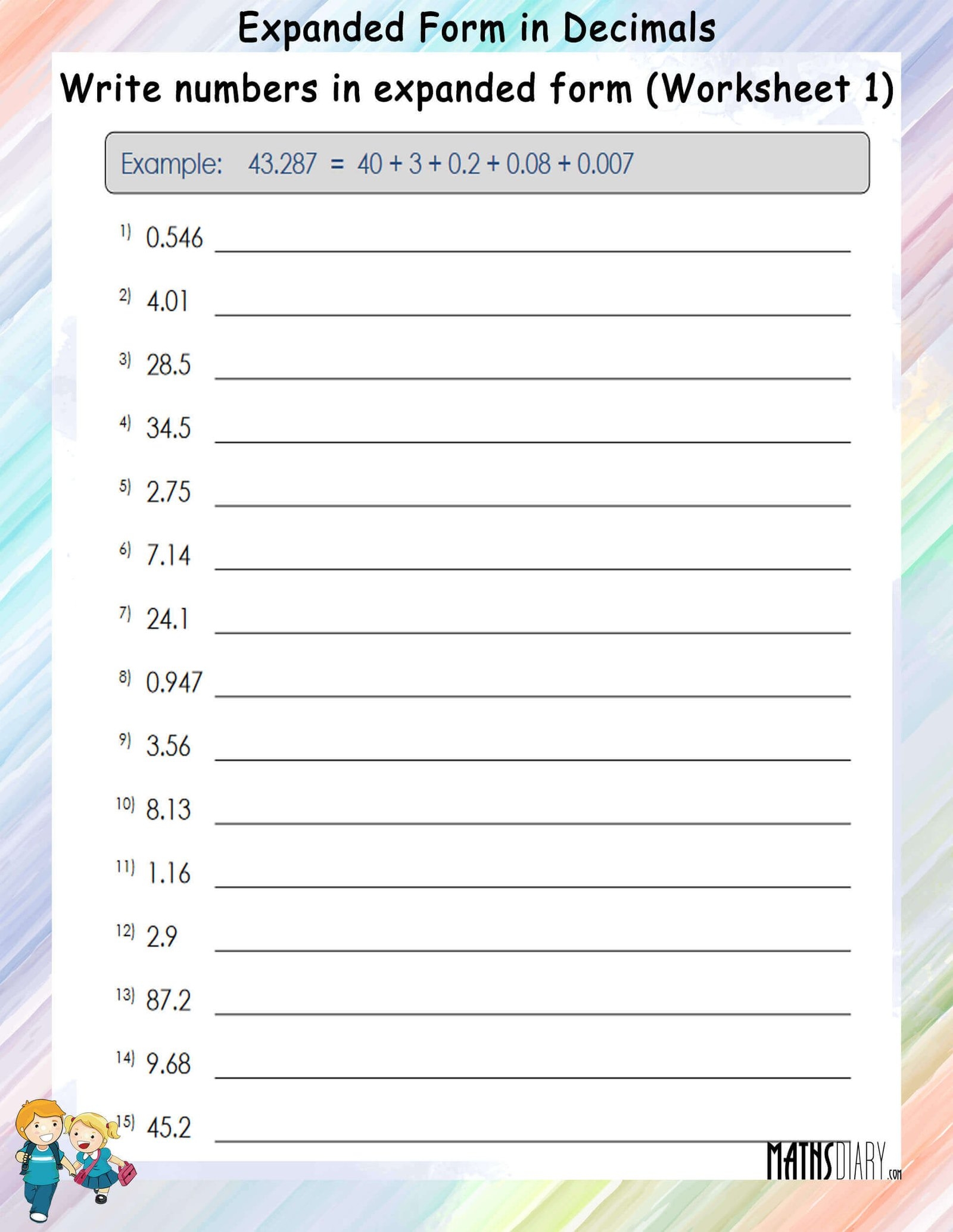 Write In Expanded Form In Decimal Numbers Worksheets Math Worksheets MathsDiary