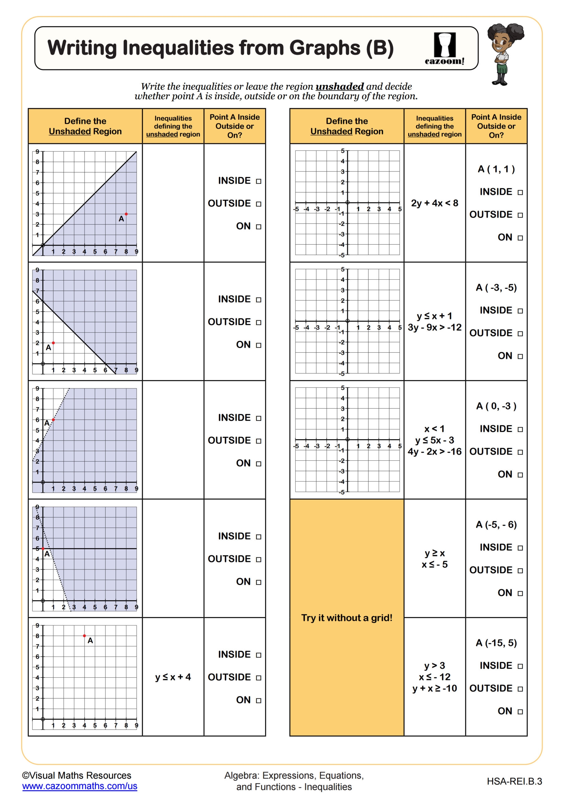 Writing Inequalities From Graphs B Worksheet Algebra I PDF Worksheets Cazoom Math